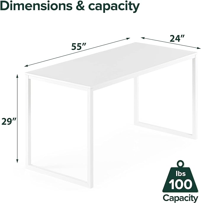 ZINUS Jennifer 55 Inch White Frame Desk / Computer Workstation / Office Desk / Easy Assembly, White - LeafyLoom