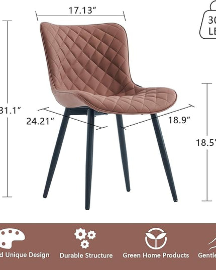 YOUTASTE Coffee Brown Dining Chairs Set of 2 Mid Century Modern PU Leather Diamond Upholstered Accent Guest Dinner Chair with Back Metal Legs for Kitchen Living Reception Waiting Room - LeafyLoom