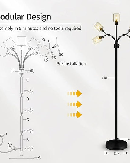 Floor Lamp, Industrial Floor Lamps for Living Room,Tree Standing Lamp,3 Way Switch,Modern Stand up Lamp for Bedroom Office Farmhouse - LeafyLoom