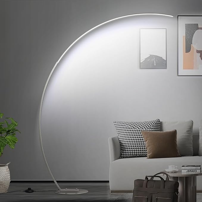 Dimmable LED Floor Lamp with 3 Color Temperatures, Ultra Bright 2000LM Brushed Nickel Arc Floor Lamps for Living Room, Modern Tall Lamp with Remote Control Reading Floor Lamp for Bedroom Office - LeafyLoom