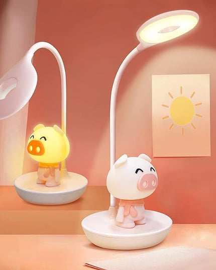 Kids Desk Lamp Pink, Dimming Desk Lamp for Girls with Exclusive Cartoon Look, Cute Night Light for Kids Bedroom, Eye-Caring LED Portable Reading Lamp for Child, Unique Gift (Pink Pig) - LeafyLoom