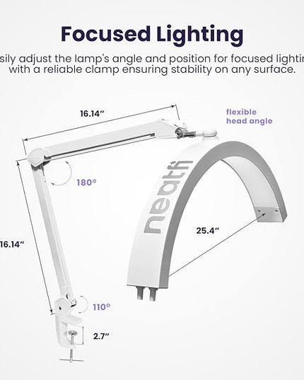 Neatfi Half Moon LED Table Lamp for Estheticians, Nail Tech, and Cosmetician for Nail Art, Facial, Waxing, Threading and Tattoo (with Clamp, White) - LeafyLoom