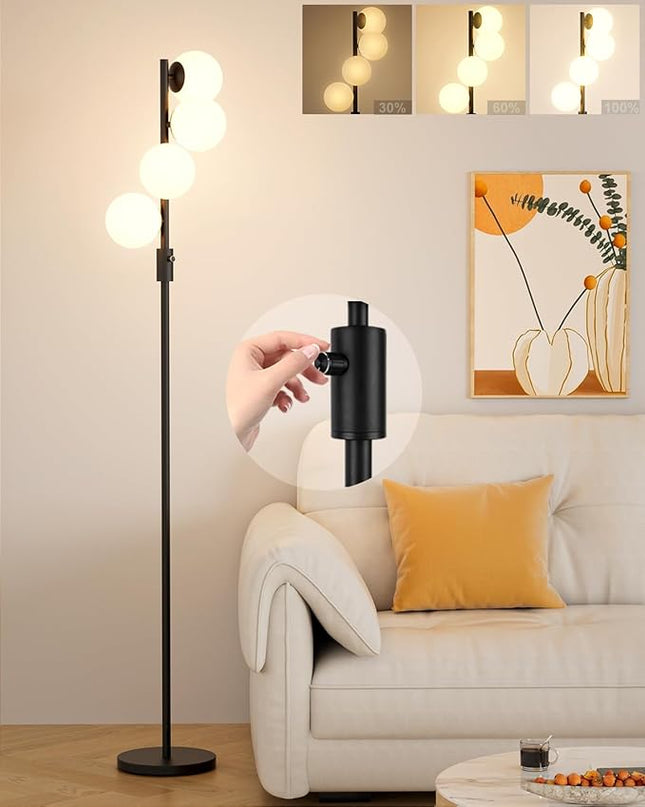 Lightdot 64IN Mid Century Globe Floor Lamp, Dimmable (Brightness Adjustable) Black Floor Lamp with 3000K G9 Bulbs Included, Modern Standing Lamps for Living Room Bedroom Office - LeafyLoom