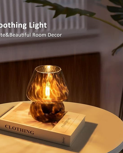 Mushroom Lamp Small Vintage Table Lamp for Bedroom Nightstand, Bedside Lamp Translucent Glass Stepless Dimmable, Murano Aesthetic Home Decor for Living Room Kitchen Mother's Day Gift(Black) - LeafyLoom