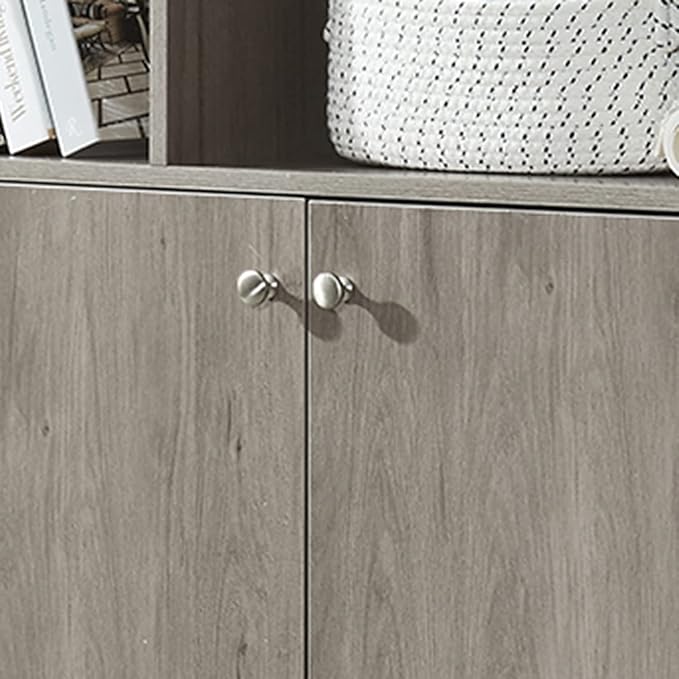 Modern Bookcase with 2 Doors, Shelf Organizer for Display, Wooden Bookshelf Library with 6 Storage Cabinet for Home Office (Gray Oak) - LeafyLoom