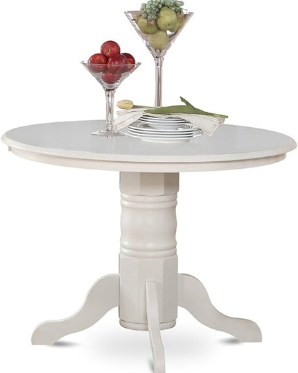 East West Furniture SHBO3-WHI-LC 3 Piece Dinette Set for Small Spaces Contains a Round Kitchen Table with Pedestal and 2 Faux Leather Upholstered Dining Chairs, 42x42 Inch - LeafyLoom