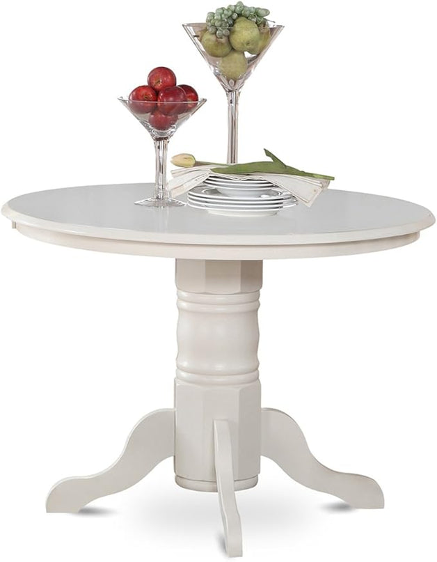 East West Furniture SHBO3-WHI-LC 3 Piece Dinette Set for Small Spaces Contains a Round Kitchen Table with Pedestal and 2 Faux Leather Upholstered Dining Chairs, 42x42 Inch - LeafyLoom