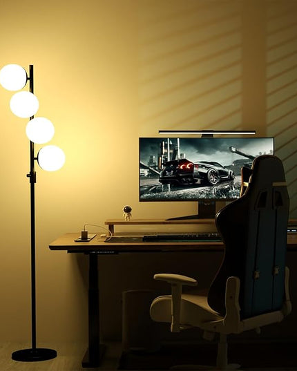 Lightdot 64IN Mid Century Globe Floor Lamp, Dimmable (Brightness Adjustable) Black Floor Lamp with 3000K G9 Bulbs Included, Modern Standing Lamps for Living Room Bedroom Office - LeafyLoom