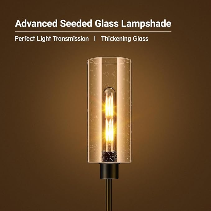 BoostArea Floor Lamp for Living Room, Modern Standing Lamp Stand Up Lamp with Seeded Glass Lampshade, Simple Design Floor Lamp Pole Lamp Tall Lamps for Bedroom, Living Room, Office, Kids Room, Reading - LeafyLoom