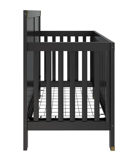 Baby Relax Miles 5-in-1 Convertible Crib, Solid Pine Wood, Black - LeafyLoom