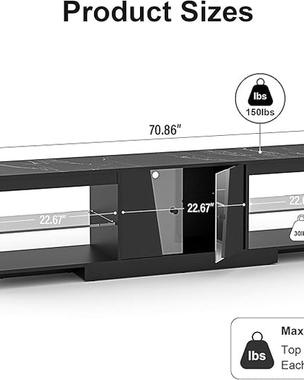 HOME BI TV Stand with LED Lights for TVs up to 70 inch, Entertainment Center with Glass Shelves and Two Cabinets, Console TV Stand for Living Room, 22 RGB Modes, Black - LeafyLoom