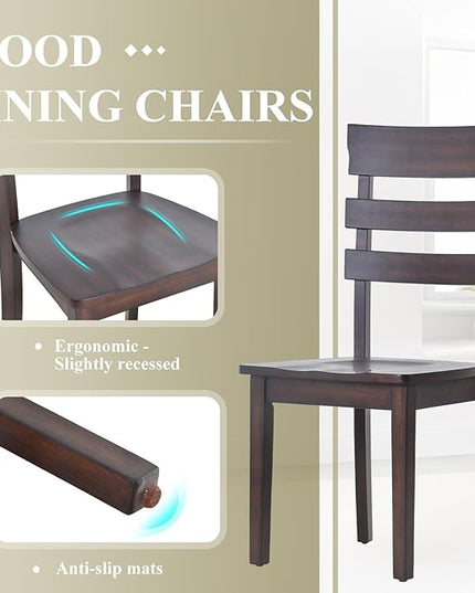 COLAMY Wooden Dining Chairs Set of 6, Ladder High Back Kitchen Side Chair, Farmhouse Armless Dining Room Chairs with Adjustable Foot Pegs, Cherry - LeafyLoom