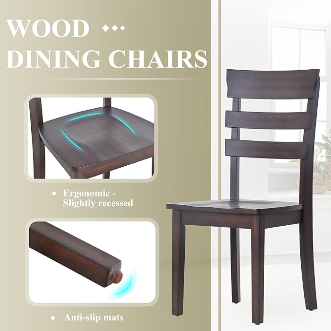 COLAMY Wooden Dining Chairs Set of 2, Ladder High Back Kitchen Side Chair, Farmhouse Armless Dining Room Chairs with Adjustable Foot Pegs, Cherry - LeafyLoom