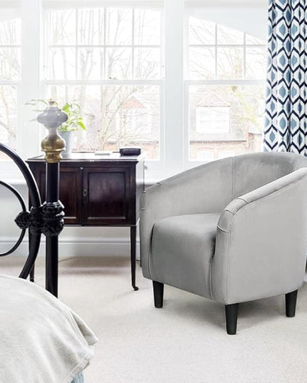 Yaheetech Living Room Chair, Velvet Accent Chair, Upholstered Barrel Chair, Sitting Chair with Armrest and Low Back for Living Room Bedroom Reception Room, Gray - LeafyLoom