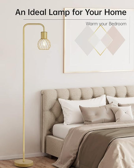 Brass Gold Floor Lamp for Living Room, Modern Industrial Standing Lamp with 6W LED Bulb, Foot Switch, Metal Tall Stand Up Lamp, Minimalist Farmhouse Boho Pole Lamp for Bedroom, Office, Vintage, Rustic - LeafyLoom