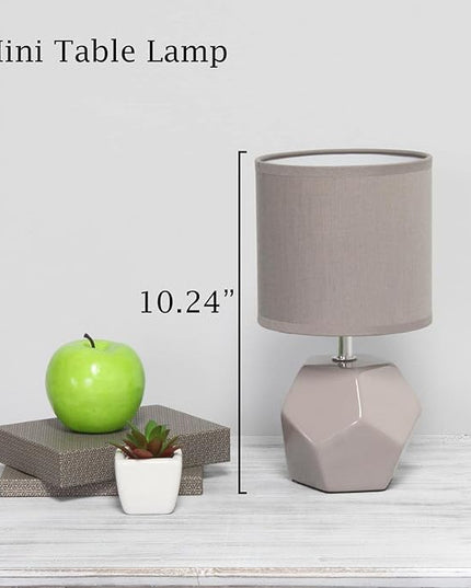 Simple Designs LT2065-GRY Round Prism Mini Table Lamp with Matching Fabric Shade, Gray - LeafyLoom