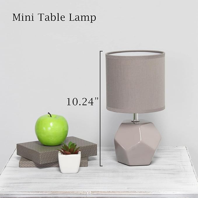 Simple Designs LT2065-GRY Round Prism Mini Table Lamp with Matching Fabric Shade, Gray - LeafyLoom