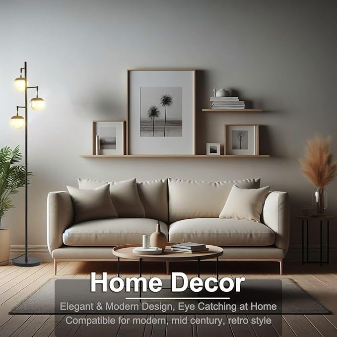 Modern 3 Globe Black Floor Lamps with Acrylic Crystal Sphere Shade and 3000K LED Bulbs Included, Mid Century Standing Lamp, Farmhouse Vintage Tall Lamp for Living Room Bedroom Office - LeafyLoom