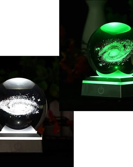 3D Model of Galaxy Crystal Ball, with Led Lamp Stand, Planets Glass Ball, 6 Colors Light, Great Gifts, Home Office Decor, Solar System Sphere with Gift Box - LeafyLoom