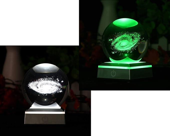 3D Model of Galaxy Crystal Ball, with Led Lamp Stand, Planets Glass Ball, 6 Colors Light, Great Gifts, Home Office Decor, Solar System Sphere with Gift Box - LeafyLoom