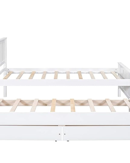 Merax Classic Solid Wooden Bed Farme with Trundle Bed and Drawers Storage Sofa Bed for Living Room Bedroom Guest Room Space Saving,White - LeafyLoom