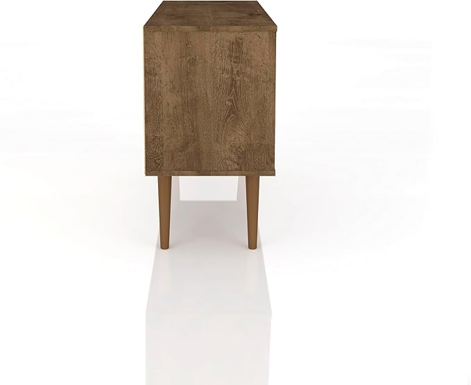 Manhattan Comfort Liberty Mid Century Modern TV Stand for Televisions up to 46 Inches, Bedroom and Living Room Entertainment Center with Storage, Shelves, and Cabinet, 43" Wide, Rustic Brown/Aqua - LeafyLoom