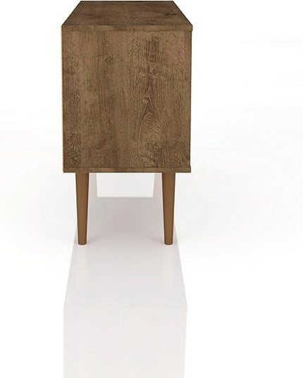 Manhattan Comfort Liberty Mid Century Modern TV Stand for Televisions up to 46 Inches, Bedroom and Living Room Entertainment Center with Storage, Shelves, and Cabinet, 43" Wide, Rustic Brown/Yellow - LeafyLoom
