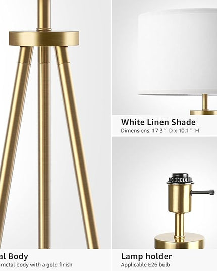 Tripod Floor Lamps for Living Room, Modern Standing Lamp with Drum Shade, Simple Industrial Tall Lamp, 9W LED Bulb Included - Brass - LeafyLoom