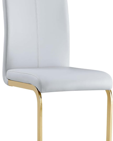 Modern Dining Chairs Set of 4, Side Dining Room Chairs with Gold Frame, Kitchen Chairs with Faux Leather Padded Seat High Back, Chairs for Dining Room, Kitchen, Living Room Light Grey - LeafyLoom
