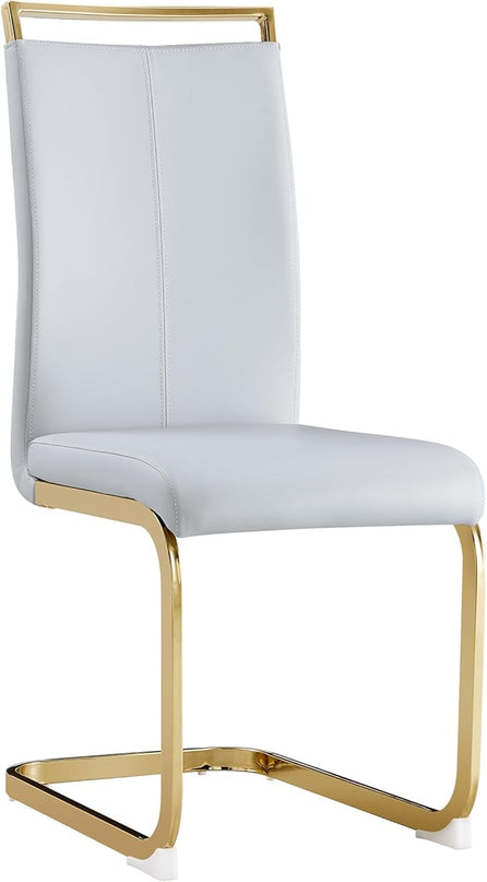 Modern Dining Chairs Set of 4, Side Dining Room Chairs with Gold Frame, Kitchen Chairs with Faux Leather Padded Seat High Back, Chairs for Dining Room, Kitchen, Living Room Light Grey - LeafyLoom