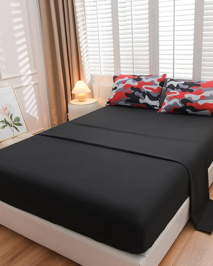 Meeting Story Camouflage Bedding Set, Colorful Pattern Style Comforter Set, 5 PCS One Comforter Two Pillowcases Two Sheets in One Bag, All Season Bedspread for Teens Adults (Red-Black, Full 5Pcs) - LeafyLoom