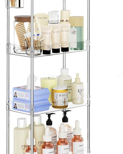 SPACEKEEPER Acrylic Rolling Storage Cart 4 Tier Clear Bathroom Cart Organizer, Transparency Rolling Utility Cart Laundry Room Organization Multifunction Mobile Shelving Unit for Office, Living Room - LeafyLoom
