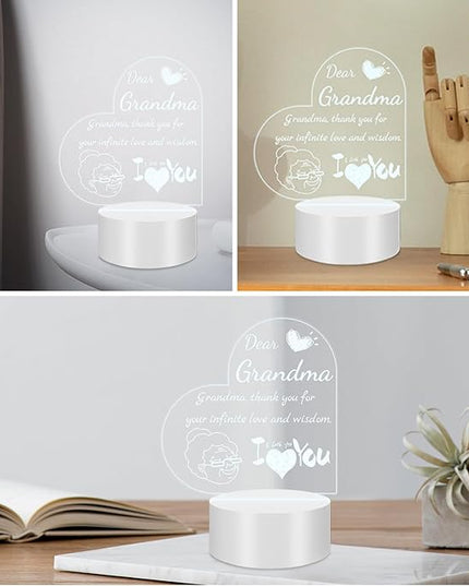Night Light Gifts for Grandma: Engraved Acrylic LED Rechargeable Night Lamp with 3 Level of Dimming and 10 Color Modes-Grandmother's Birthday Christmas Mothers Day Gifts from Grandchildren - LeafyLoom