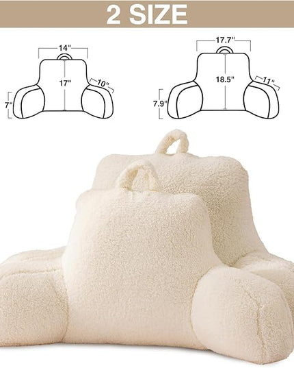 A Nice Night Sherpa Fleece Flannel Reading Pillow Bed Wedge Children Backrest with Arms Back Support for Sitting Up in Bed/Couch,White - LeafyLoom