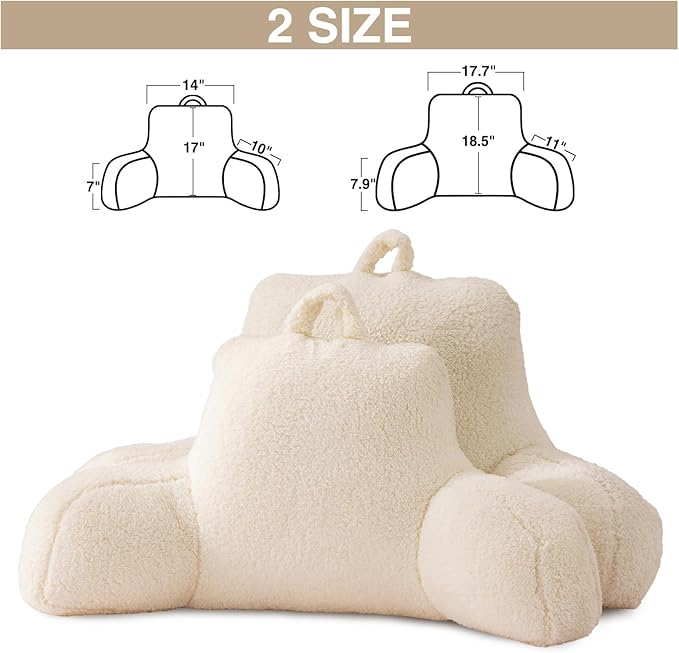 A Nice Night Sherpa Fleece Flannel Reading Pillow Bed Wedge Children Backrest with Arms Back Support for Sitting Up in Bed/Couch,White - LeafyLoom