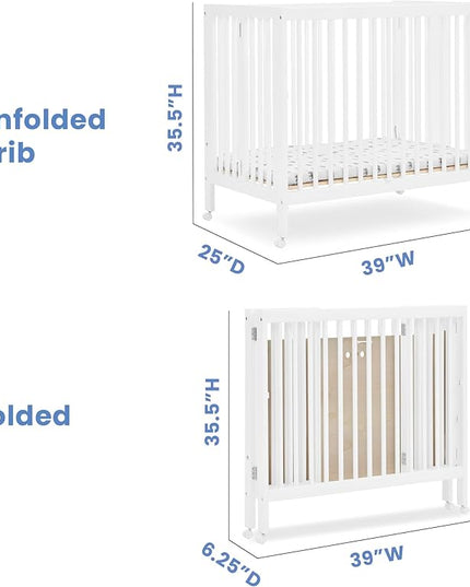Delta Children Mia Portable Folding Mini Crib with 1.5-Inch Mattress - Greenguard Gold Certified, Bianca White - LeafyLoom
