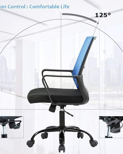BestOffice Office Chair Desk Chair Computer Chair Swivel Rolling Executive Lumbar Support Task Mesh Chair Adjustable Stool for Women Men, Blue - LeafyLoom