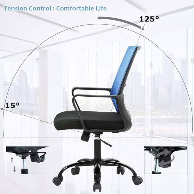 BestOffice Office Chair Desk Chair Computer Chair Swivel Rolling Executive Lumbar Support Task Mesh Chair Adjustable Stool for Women Men, Blue - LeafyLoom