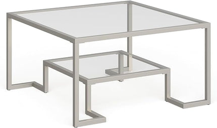 Henn&Hart 32" Wide Square Coffee Table in Satin Nickel, Modern coffee tables for living room, studio apartment essentials - LeafyLoom