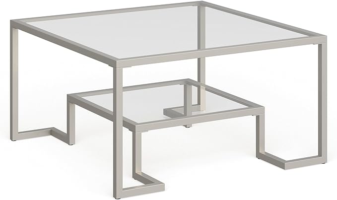 Henn&Hart 32" Wide Square Coffee Table in Satin Nickel, Modern coffee tables for living room, studio apartment essentials - LeafyLoom