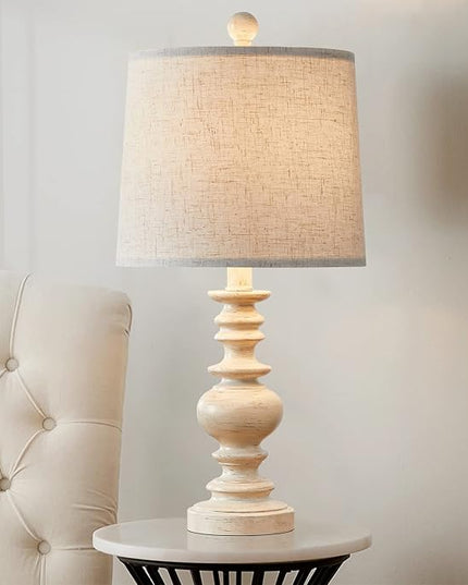BOBOMOMO Tradition 20.5" Rustic Table Lamp Set of 2 for Living Room Farmhouse Bedside Desk Lamps Bedroom Nightstand Vintage Lamps Linen Washed（suitable for decorating small areas） - LeafyLoom