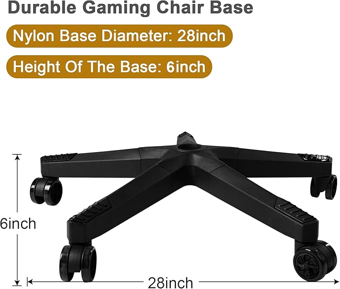 28 inch Nylon Gaming Chair Base Replacement with 5 Casters, Heavy Duty Office Chair Base Part - LeafyLoom