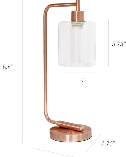 Simple Designs LD1036-RGD-LB 18.8" Industrial Bronson Antique Style Iron Lantern Desk Table Lamp with Glass Shade for Home Décor, Office, Living Room, Bedroom, Rose Gold, with Feit LED Bulb Included - LeafyLoom