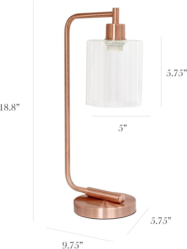 Simple Designs LD1036-RGD-LB 18.8" Industrial Bronson Antique Style Iron Lantern Desk Table Lamp with Glass Shade for Home Décor, Office, Living Room, Bedroom, Rose Gold, with Feit LED Bulb Included - LeafyLoom