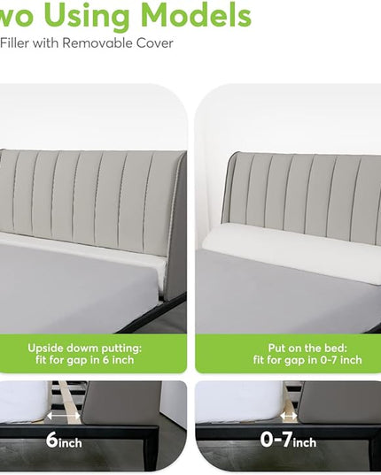 OasisSpace Bed Wedge Pillow for Headboard Gap, Queen Size (60"x10"x6") Mattress Wedge Gap Filler, Memory Foam Triangle Sleepong Pillow with Side Pockets to Fill 0-7" Gap Between Headboard and Mattress - LeafyLoom