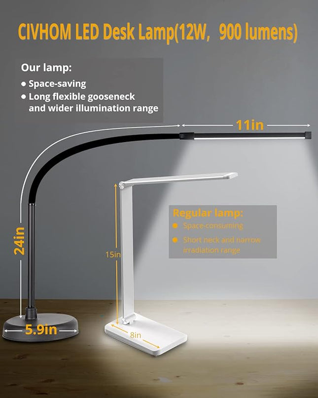 LED Desk Lamp, Swing Arm Architect Task Lamp with Long Flexible Gooseneck, 3 Color Modes, and USB Adapter, Dimmable Desk Light for Home/Office/Drafting/Reading/Piano - LeafyLoom