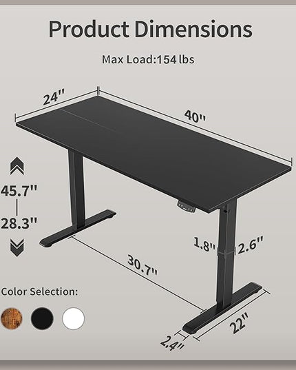Electric Standing Desk 40 x 24 Inches, Height Adjustable Desk, Sit Stand up Desk for Work Office Home, Ergonomic Rising Gaming Computer Table with Memory Preset, Black - LeafyLoom