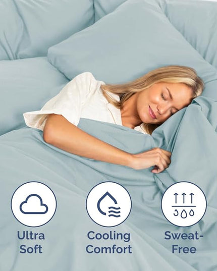 Full Size 4 Piece Sheet Set - Comfy Breathable & Cooling Sheets - Hotel Luxury Bed Sheets for Women & Men - Deep Pockets, Easy-Fit, Extra Soft & Wrinkle Free Sheets - Ice Blue Oeko-Tex Bed Sheet Set - LeafyLoom