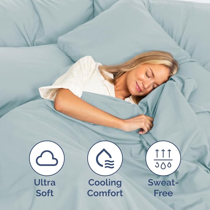 Full Size 4 Piece Sheet Set - Comfy Breathable & Cooling Sheets - Hotel Luxury Bed Sheets for Women & Men - Deep Pockets, Easy-Fit, Extra Soft & Wrinkle Free Sheets - Ice Blue Oeko-Tex Bed Sheet Set - LeafyLoom