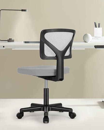 Armless Small Home Office Desk Chair, Ergonomic Low Back Computer Chair, Adjustable Rolling Swivel Task Chair with Lumbar Support for Small Space, 1 Pack, Grey - LeafyLoom